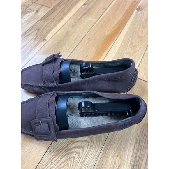 Womens UGG Slip On Driving Mocs Brown Suede Shearling Lined Size 8.5 - Picture 4 of 5